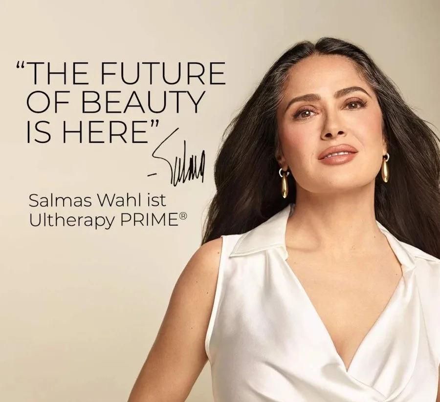 Kampagnenmotiv von Merz Aesthetics zu Ultherapy PRIME mit Salma Hayek